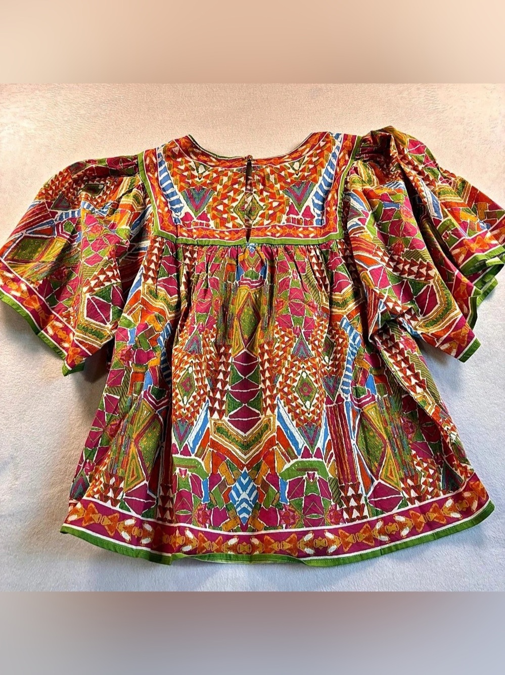 AVARA Geometric Cotton Tunic Pink Green Size Medium